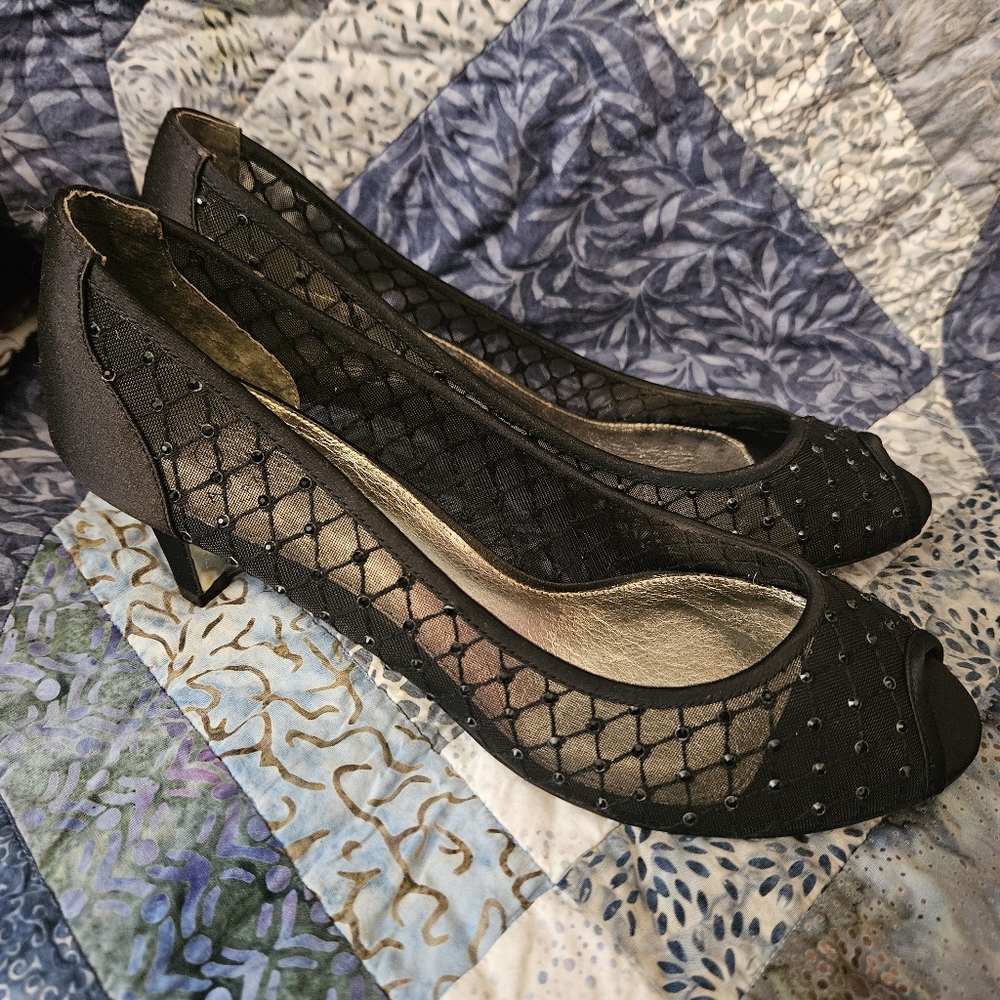 2/$20 Adrianna Papell Size 10 Black Mesh Rhinestone Heels